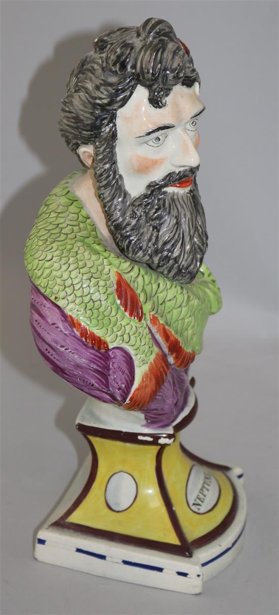 A pearlware bust of Neptune, early 19th century, height 35.5cm